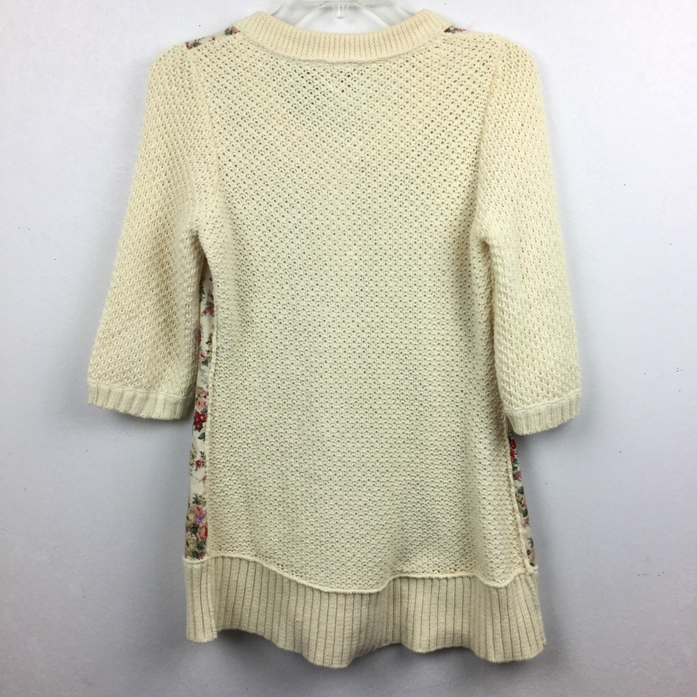 Anthropologie HWR Cardigan Sweater S Cream Floral - Picture 6 of 8